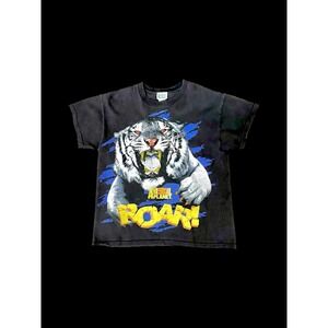 Vintage Animal Planet White Tiger Tshirt Roar Women's Small Youth 14-16 Black